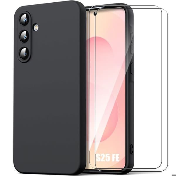 BOOLING Flydende silikonecover til Samsung Galaxy S25 FE med 2 hærdet glas[JUN] Sort Svart