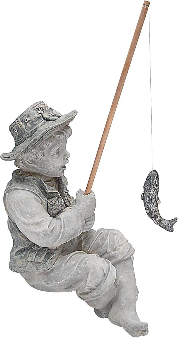 Design Frédéric le Petit Pêcheur d'Avignon fiskerstatue til haven, 14 cm, polyresin, to stenfarger