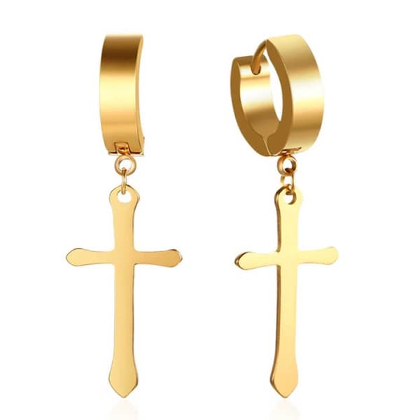 2-pack Piercingörhänge med Hängande Kors Guld