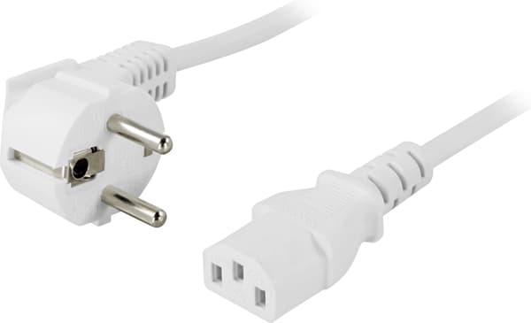 Laitekaapeli, kulmikas CEE 7/7 - suora IEC C13, 0,2m, valkoinen Vit