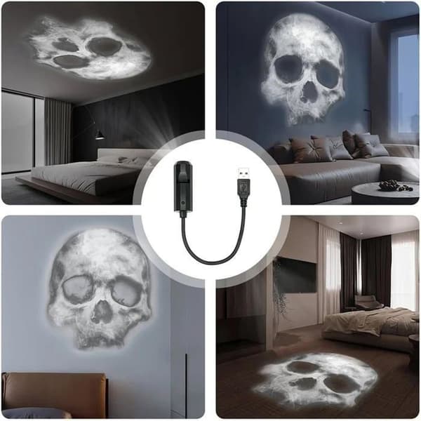 Halloween-projektorlampe, magnetisk spøgelseshusprojektor med 3 tilstande | 360° roterende LED-spøgelse USB