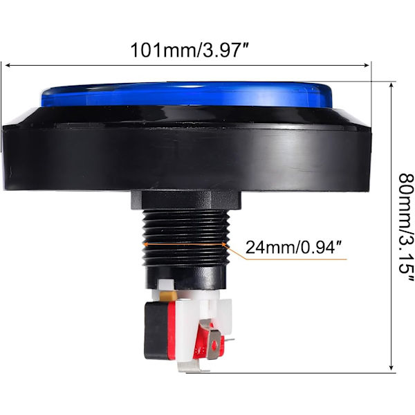 Starts Arcade-knapper ABS Micro Switch Flad Stor Cirkel med Lys til Videospildele DC 12V Blå - Blå Blue