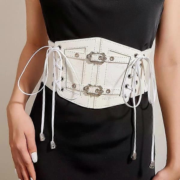Underbust Bustier Korsett, Sexy Bred Snøret Hvit Obi Midjebelte