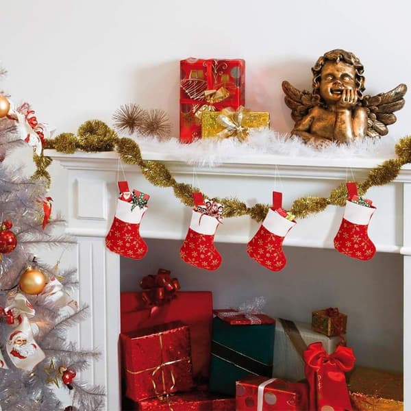 24-pack Red Snowflake Flannel Christmas Stockings for Home Decor