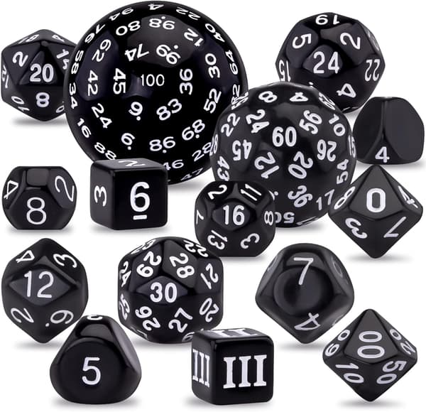 15-sidet terningesæt, sort og hvid, Polyhedral Dice Set f [qb]