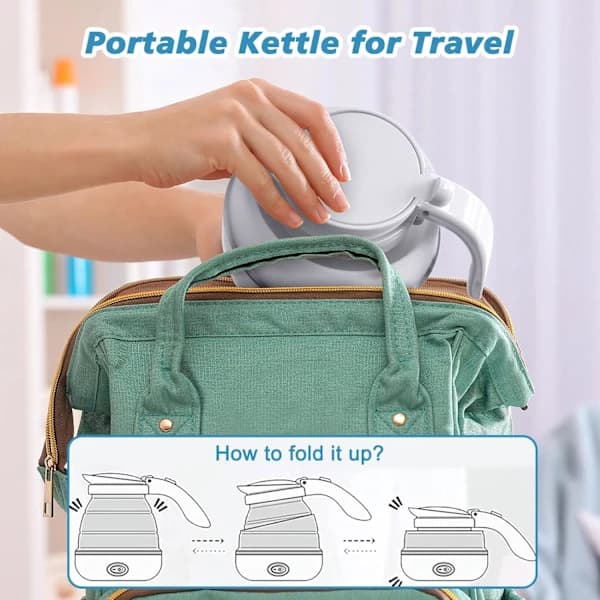 Foldable electric travel kettle with detachable cord, silicone design