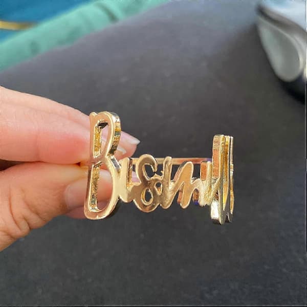 Servietringe - Sæt med 6 metalservietringe med Bismillah-bogstav (Guld)