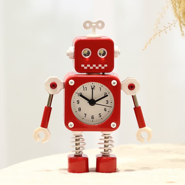 Robotväckarklocka, tyst väckarklocka med blinkande ögon och