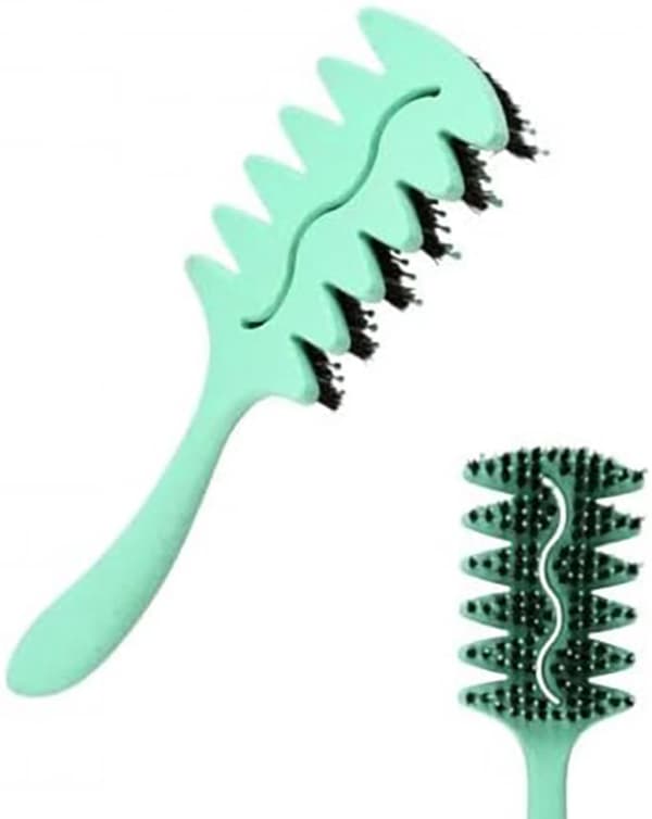 Krøllede hårbørster 2-pak, ABS og nylon, dobbelt børste, våd- og tørudfiltring, volumengivende styling, grøn