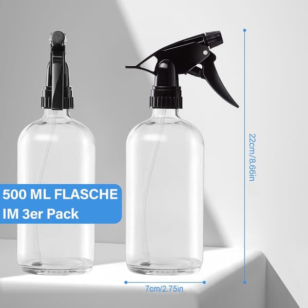 3 uudelleenkäytettävän 500 ml:n suihkepullon setti