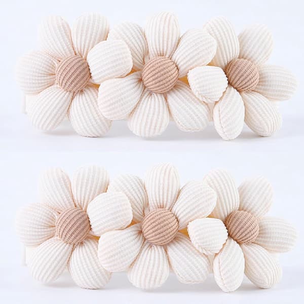 Sett med 2 strikkede gardinholdere - Tyllrosetter med blomstermønster - Håndlagde elastiske rosetter, hullfrie - Beige