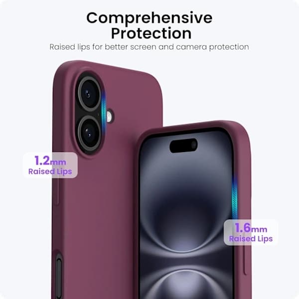 (pow yeah!) iPhone 16 Case 6.1\" Soft Silicone 3-Layer Full Coverage Case - Wine Red