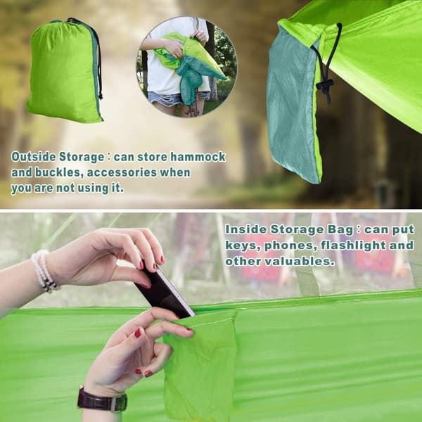 Hammock with mosquito net, green double camping hammock, mosquito