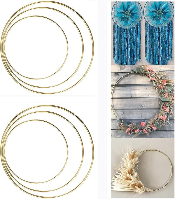 6-pack 30/25/20 cm Gyllene Metallringar för Bröllop DIY Drömdekor