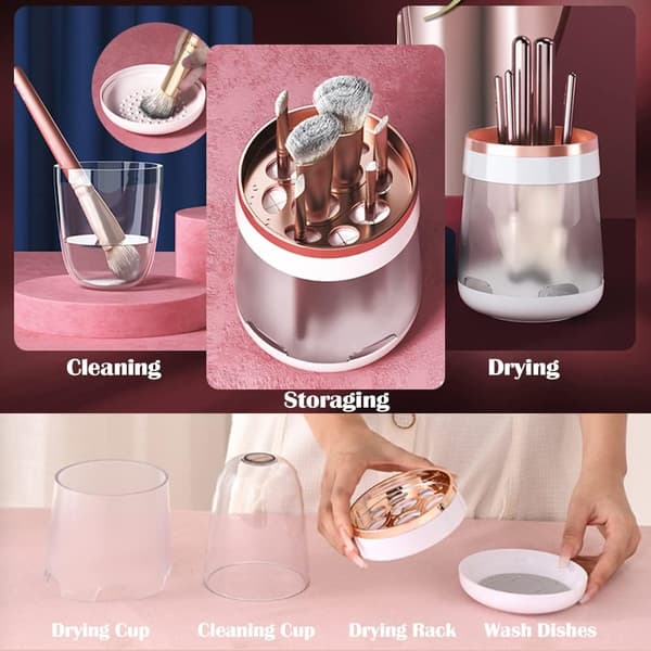 White - Makeup brush storage box with dust cover removable Cosme
