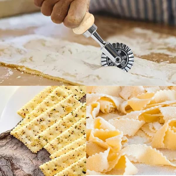 Pizza Cutter Wheel, Grooved Edge Roller Dough Cutter, Long Wooden Pasta Making Accessories, Cookie Baking Tools