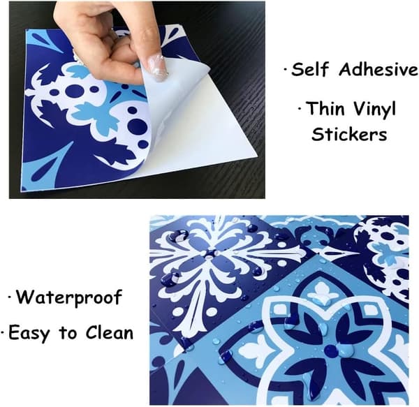 Blue & White Moroccan Tile Stickers - 15x15cm Peel & Stick Wall Decals[JUN]