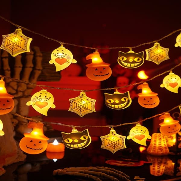 Halloween lysslynge, 3 meter 20 lys batteridrevet gresskar