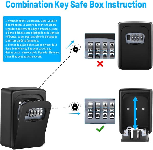 Key Lock Box, Wall Mounted Key Lock Box with 4-Digit Combination, Weatherproof Key Safe for Home, Garage, Airbnb, Black