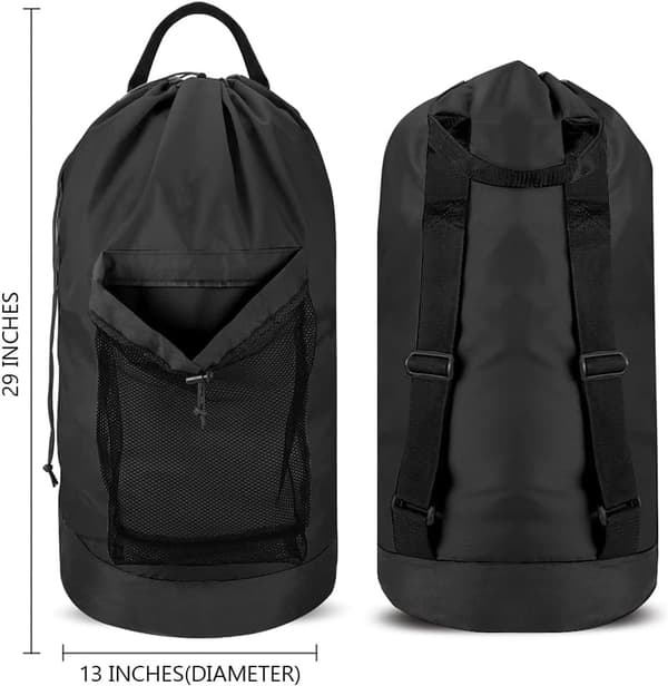 Laundry Backpack, 600D Oxford Fabric, Adjustable Straps, Mesh Pocket, Drawstring Closure, For University, Travel And Laundromat, Black