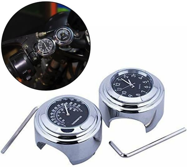 2 Pieces Motorcycle Handlebar Thermometer Clock, Easy to Mount on 7/8 Handlebars