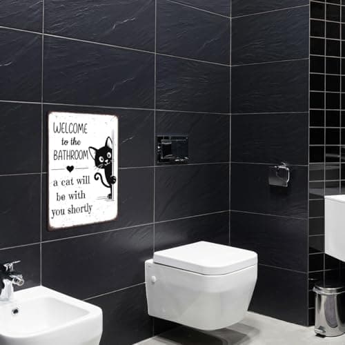Funny Bathroom Sign with Black Cat Welcome Decor[JUN]