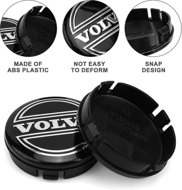 4 kpl 64 mm pölykapseleita, Volvo-pölykapselit, ABS-auton pölykapselit logolla