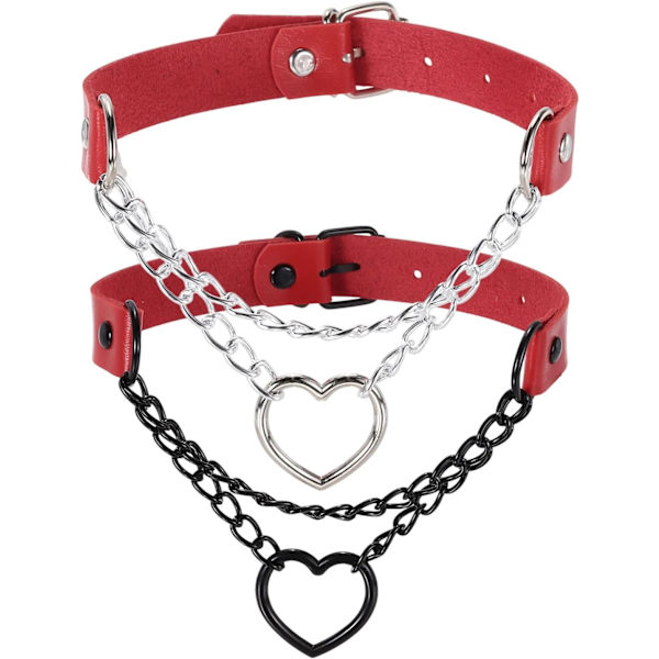 PU læderhalsbånd sort sølv rød Black/Silver Red