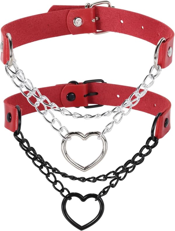 PU-nahkaiset chokerit musta hopea punainen Black/Silver Red