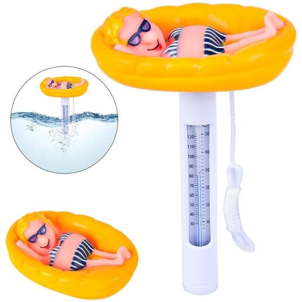 Flydende termometer, flydende pooltermometer, vandtermometer med tegneserie dyreform og reb til indendørs og udendørs pools (termometer)