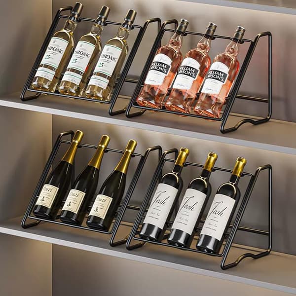 Small Extendable Wine Rack - Telescopic Metal Holder for 4 Bottles, Space Saver for Cabinets, Countertops & Small Spaces, Black
