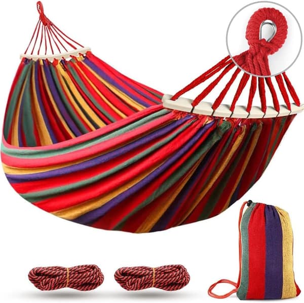 Upgraded Durable Canvas Camping Hammock, Single Beds with Two Balance Beams, 220*150cm