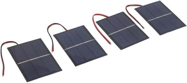 4 stk. 0,65W 5V solcellepaneler med ledninger for småskala strømlys, elektronikk