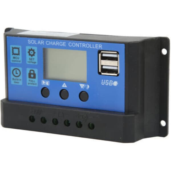 12V/24V Solar Charge Controller, USB Port, Overload Protection Panel, 10A Battery Regulator with LCD Display