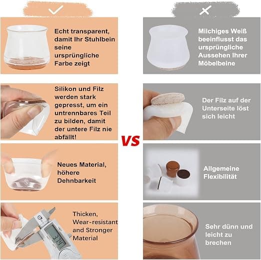 16 opgraderede gennemsigtige møbelmåtter (passer til Φ: 3-4,5 cm)