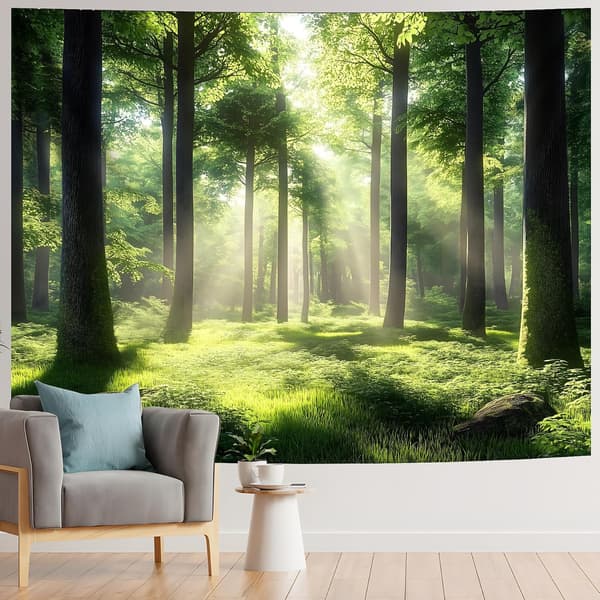 95*70cm Sademetsämaisema Gobeliini Seinävaate Vihreä Metsä Gobeliini Tie Puu Gobeliini Luonnonmaisema Sumuinen Gobeliini