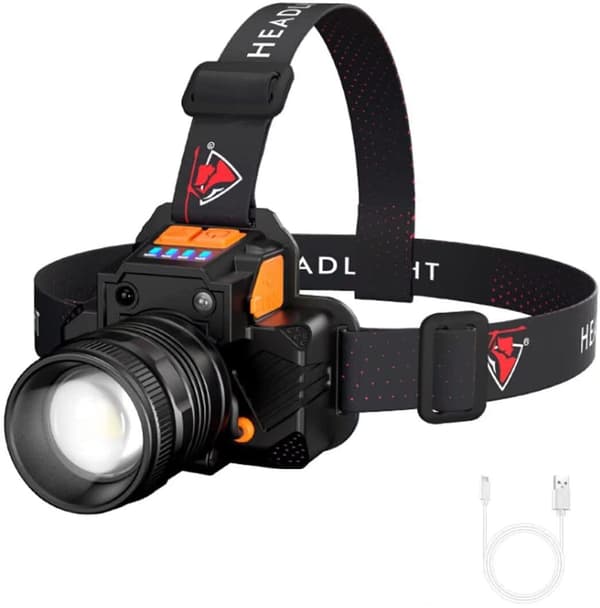 Hodelykt, LED-hodelykt, Vanntett 2000 Lumen, Supersterk USB-oppladbar hodelykt, 3 Lysstyrker, 90° Justerbar