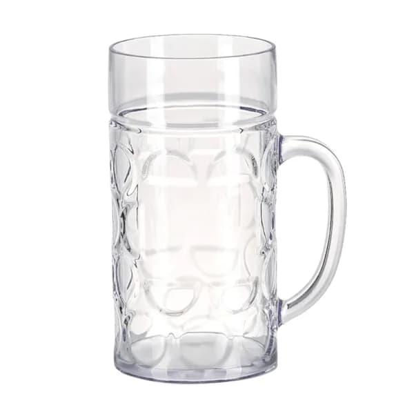 Plastic Beer Mug, Unbreakable, Reusable Drinking Cup with Handle for Bar, Party, Wedding, Picnic, Clear 500ml 1000ml