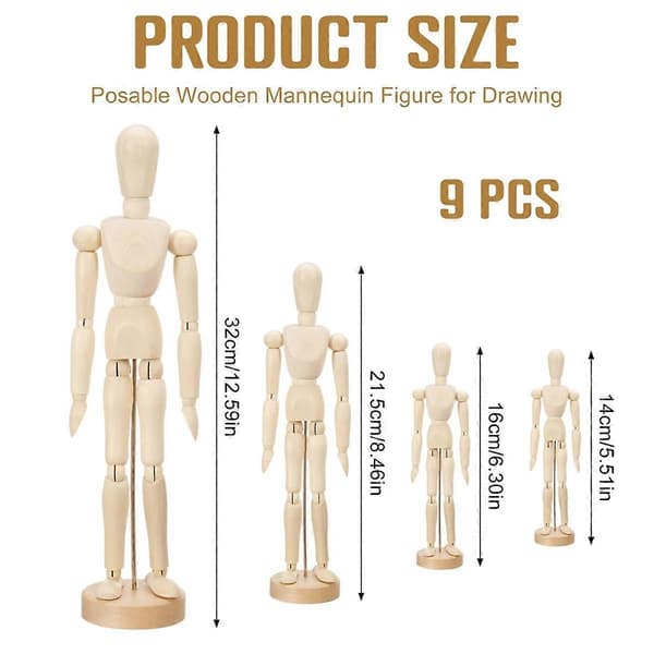 9 st Konstnärsmodell Trämannekäng Rörlig Figur Modell med Ställ Flexibel Led