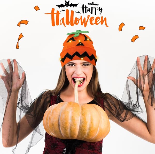 2 kpl Halloween LED-valopipo, kurpitsa-aave neulottu hattu