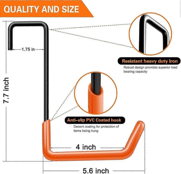 Durable Non-Slip Rafter Hooks for Garage Organization - Heavy Duty S Hooks for Bikes, Ladders, and More