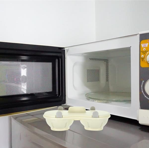 Microwave Egg Cooker - 22*11*8 cm - 2 Cavities, Poached Egg Maker, Poaching Cups - Egg Poacher, Kitchen Utensil - White