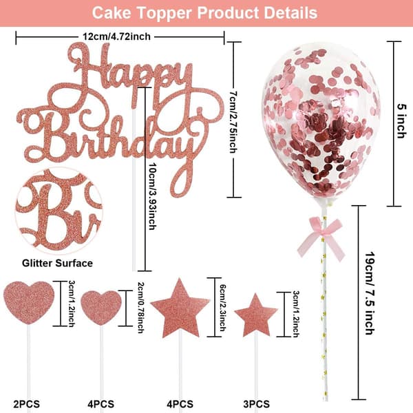 15 stk Rosegull Bursdagskake Topper Gratulerer med dagen Kake Topp