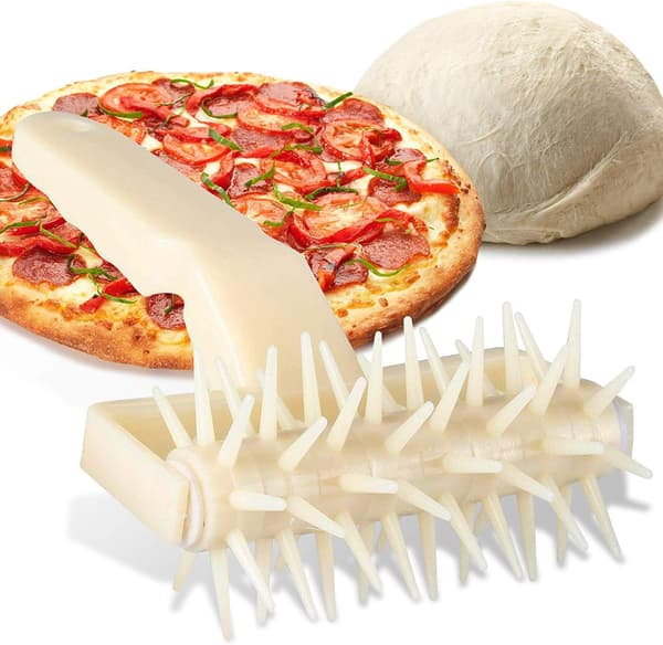Spike roller, helps to evenly cook thin-crust pizzas and prevents t