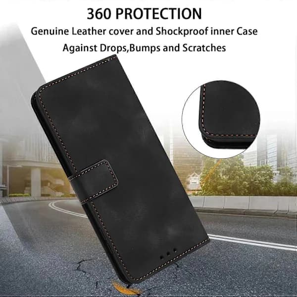 (Pow Yeah!) For Samsung Galaxy A17 5G Case Solid Color Leather Wallet Protective Phone Case Black