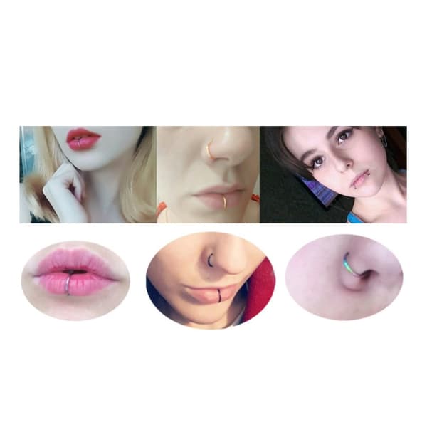 2-pack Roséguld Falsk Piercing Läpp Näsa Ring Septum Läppring utan Hål