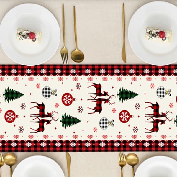 Christmas Table Runner, Washable Christmas Table Runner, 33 x 180 CM Table Runner, Snowman Table Decoration (Moose)