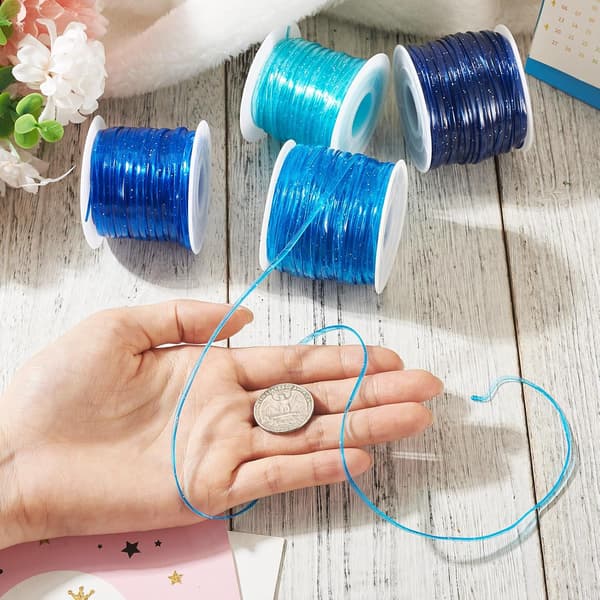Platta glitterband 3 mm blå snörning för vänskapsarmband Blue