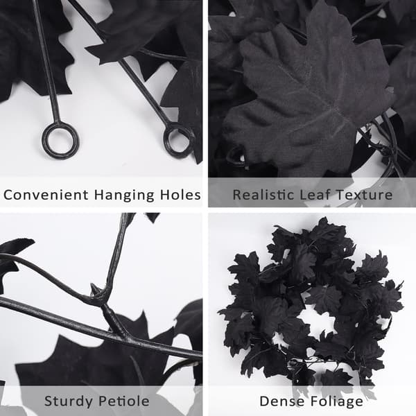 Black Decorative Halloween Wreath, Autumn Maple Wall Decoration, Artificial Black Maple Leaf Vines, Autumn Home Decor, 2-pack (YSJ) 0.2 0.2
