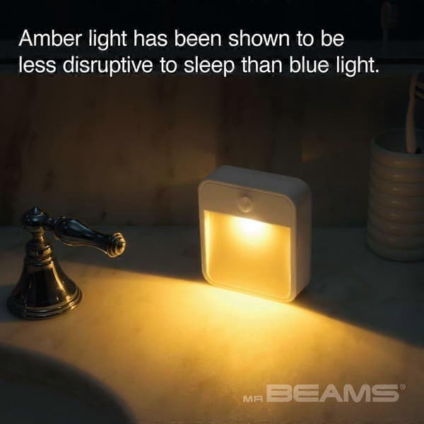 Sleep-Friendly Battery-Powered Motion Sensor LED Night Light, Stick-Anywhere with Yellow Light (1-Pack), White